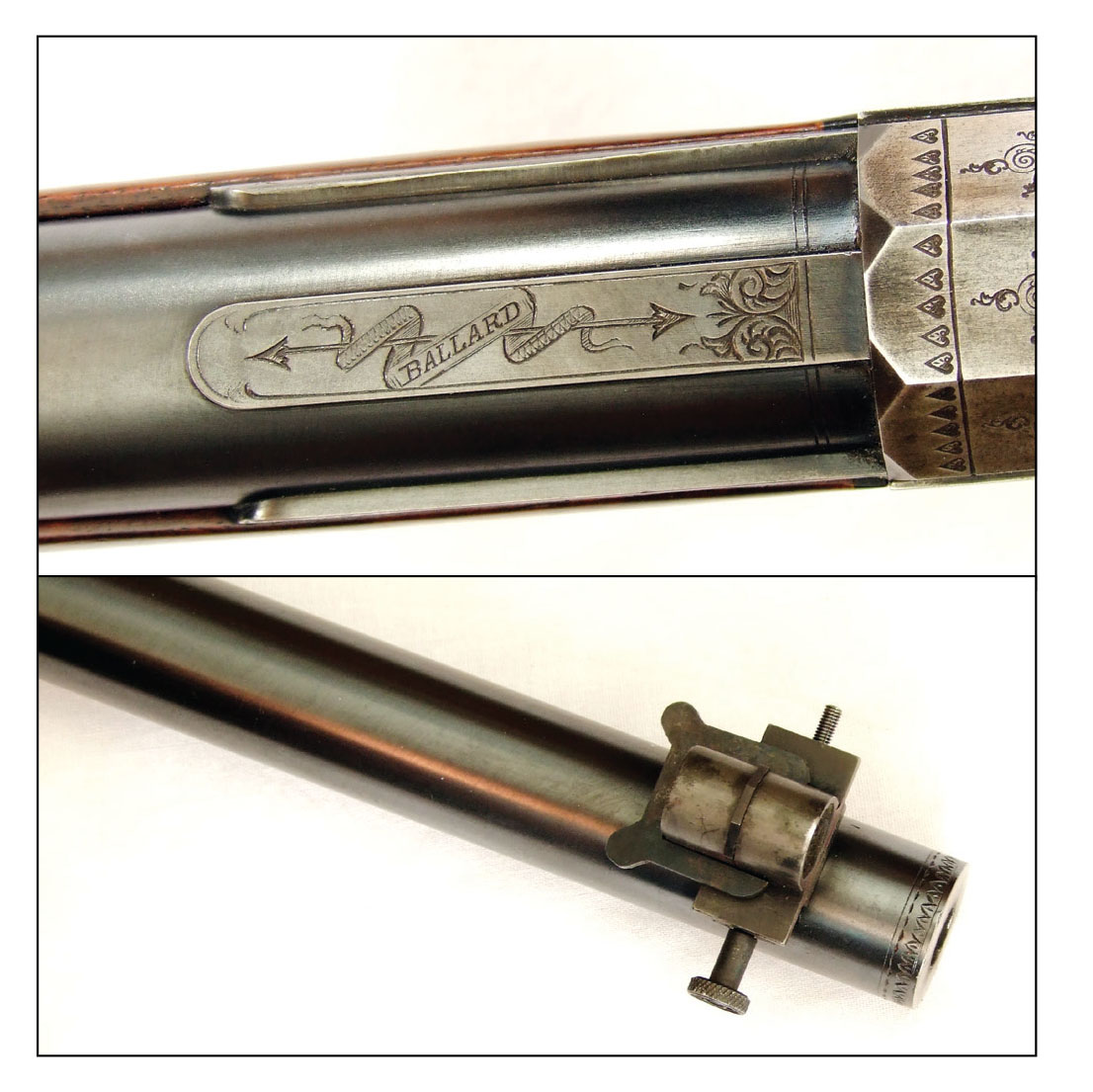 Engraved Rigby flat and muzzle on the Ballard Rigby.